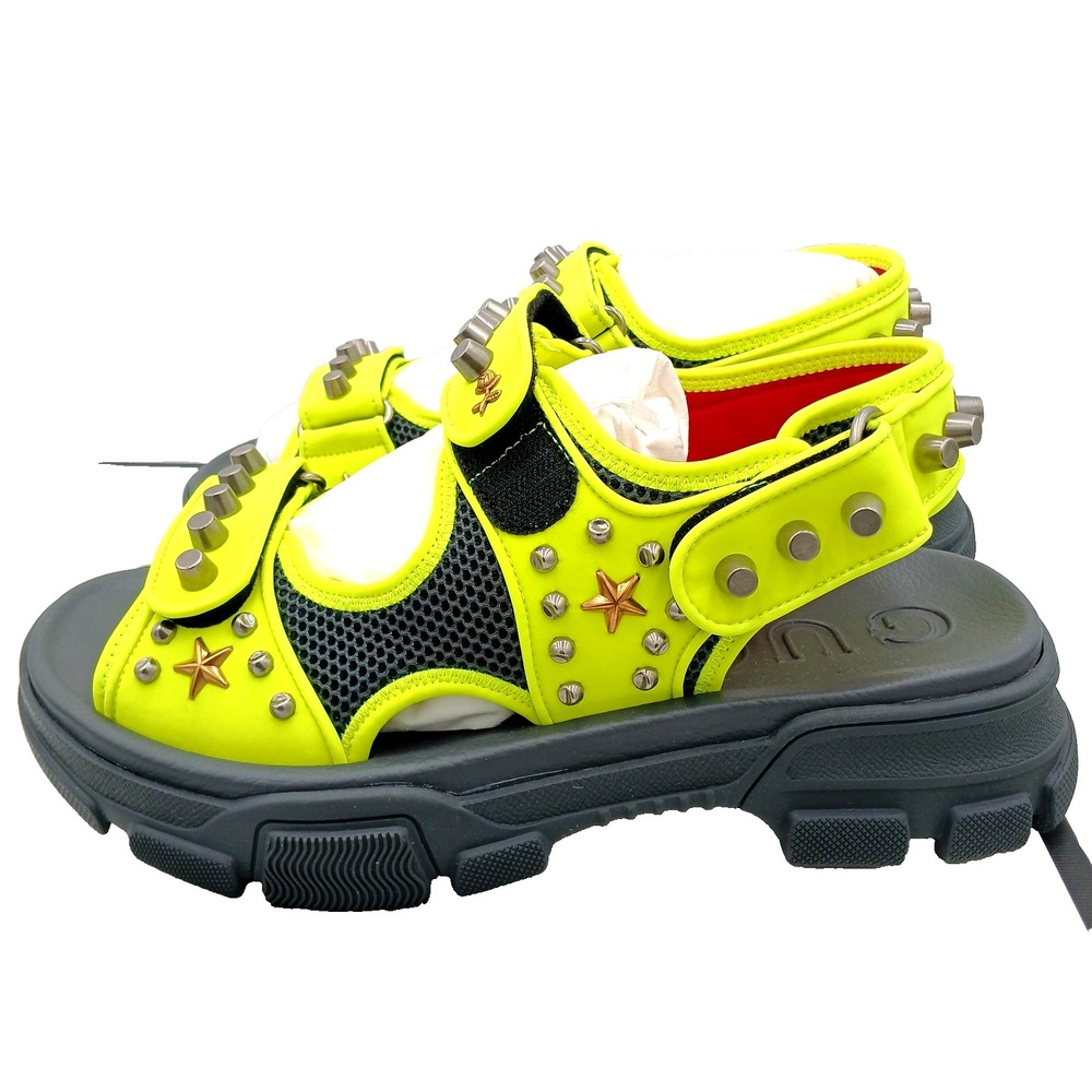 GUCCI SHOES MENS AGURU STUD‎ STAR LEATHER SANDALS YELLOW $1,150 Size 8 - Picture 2 of 12